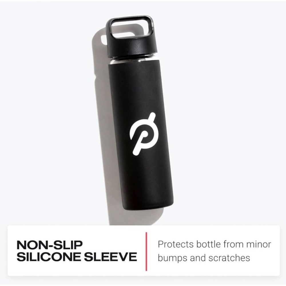 Peloton Glass Bottle Water with Black Silicone Sleeve